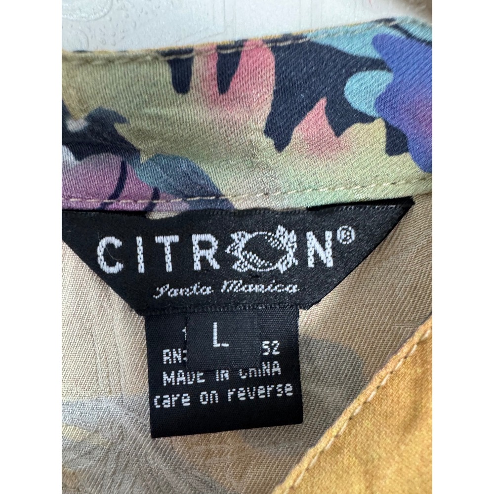 Citron Santa Monica Silk Dragon Floral Blouse Yellow Mandarin Collar Large - Picture 4 of 6